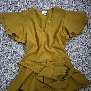 Elegant Mustard Wrap Dress